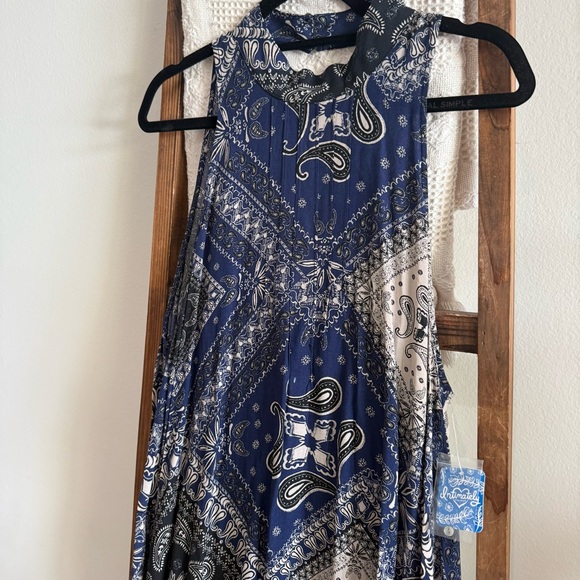 NWT Free People Intimately Navy, Black & Cream Boho Print Sleeveless Dress - Picture 2 of 6